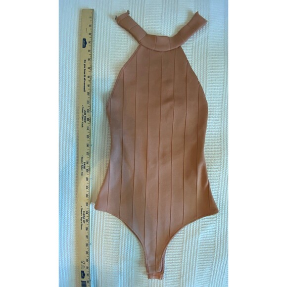 Forever 21 SMALL tan bandage style date night bodysuit onesie w/ collar NWOT - Picture 8 of 9